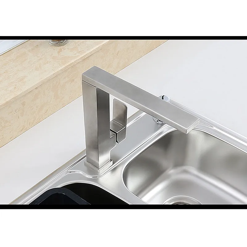Factory Direct New Arrival Solid Stainless Steel Square Cooby Wide UZI Swivel Brushed Kitchen Laundry Flick Mixer Tap Faucet |