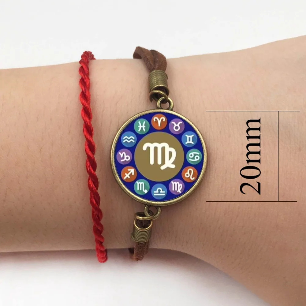 Кожаный стеклянный браслет из кабошона 12 знаков зодиака плетеные стеклянные