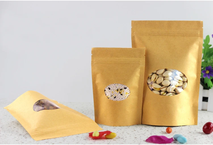 Пакеты из крафт бумаги с застежкой молнией для упаковки еды чая орехов кофе 13*20 + 4