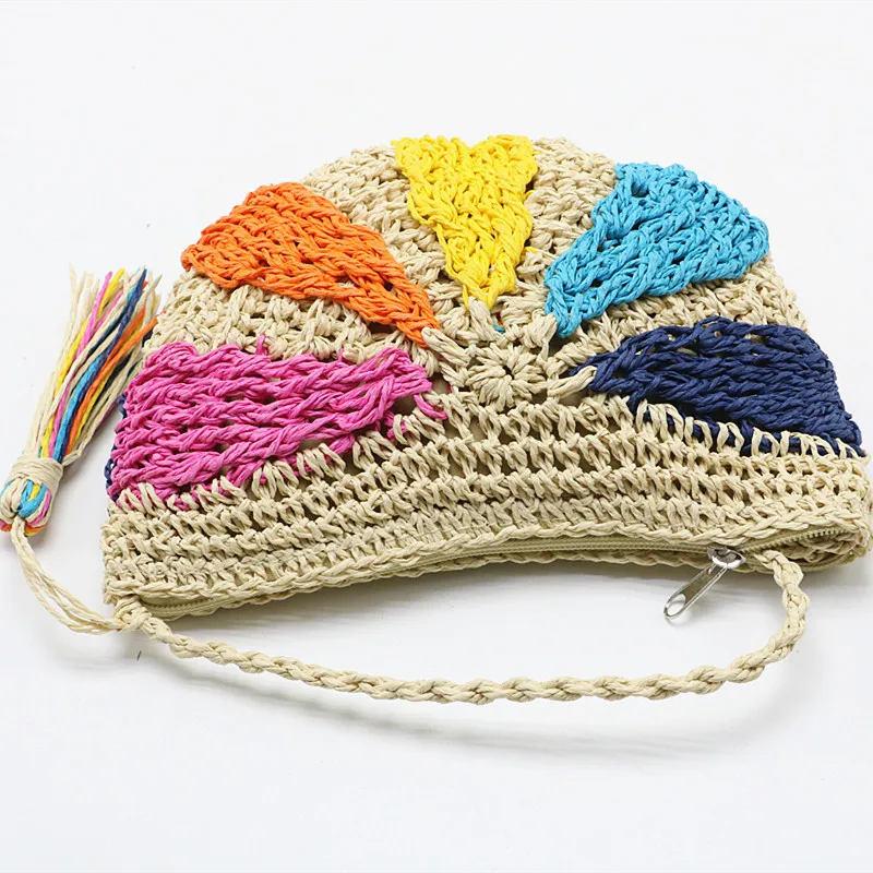 

Summer New Bohemia Style Colorful Beach Rattan Bag Women Tassel Knitting Straw Shoulder Bag Straw Mini Crossbody Bag For Women