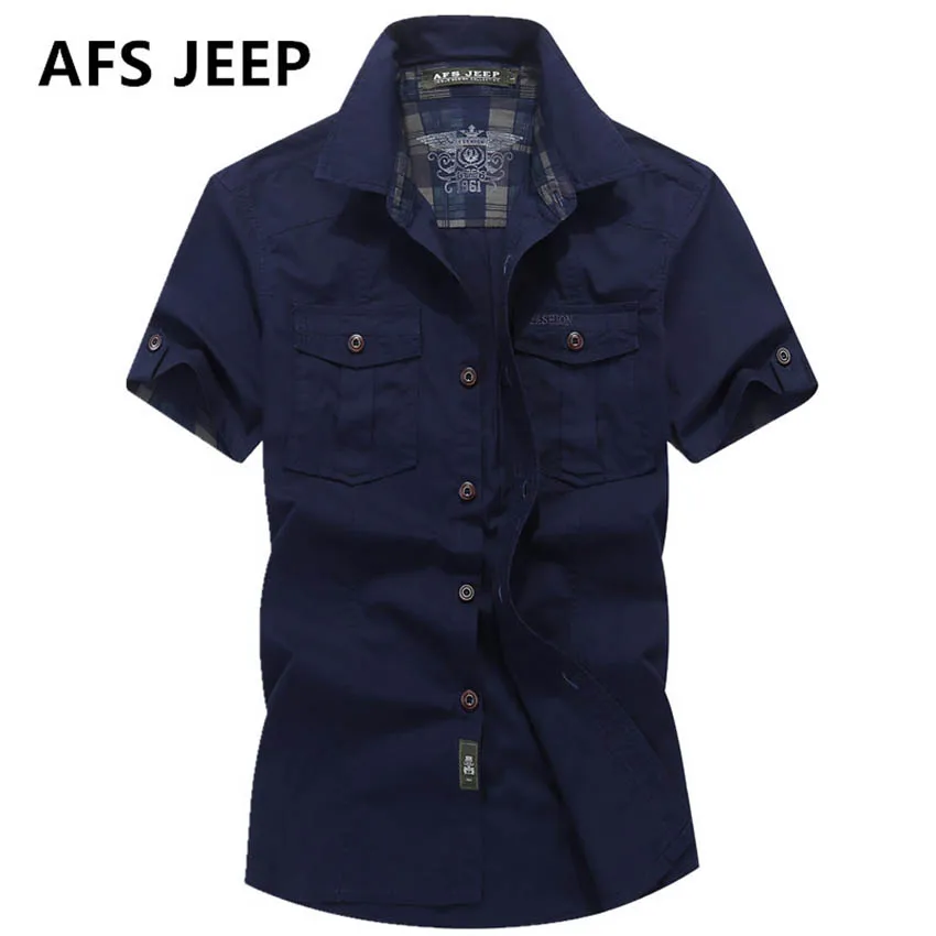 2018 AFS JEEP Новый Для мужчин Хлопковые с короткими рукавами рубашки летние
