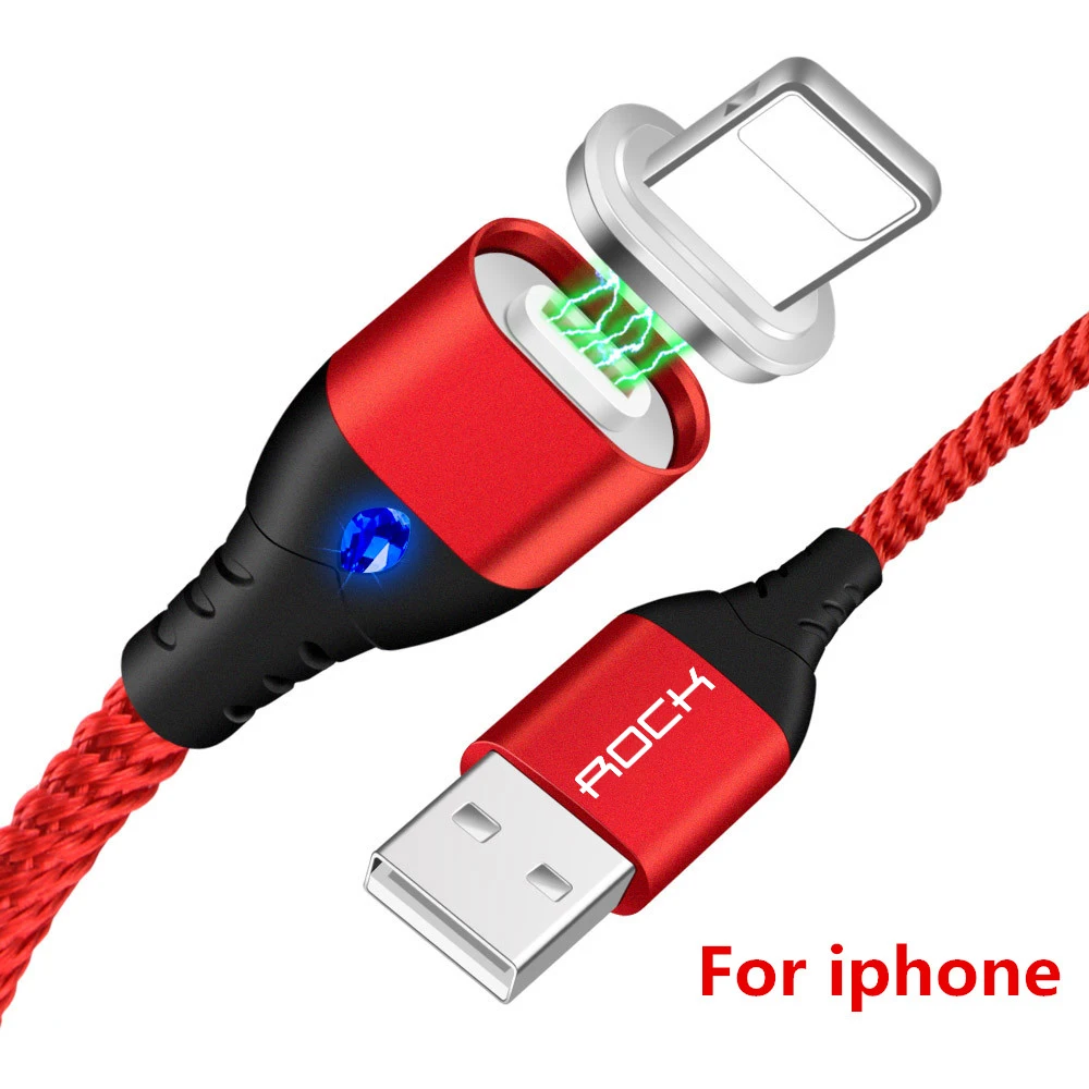 Red For iPhone Магнитный usb-кабель ROCK 5A для быстрой зарядки, кабель USB type C, кабель для микроосвещения для iPhone, samsung, Xiaomi, универсальный usb-шнур - Цвет: Red For iPhone