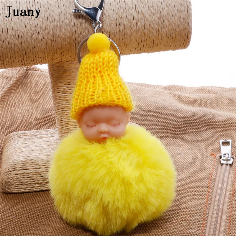 pompom key chain sleeping baby doll rabbit fur ball keychain car keyring women bag pendant charm juany | Украшения и аксессуары