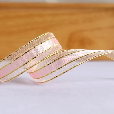 golden pink 50 ярдов/партия 15 мм широкой атласной ленты из органзы как Рождество и Подарки на год цветочная упаковка Коробки украшения ткани - Цвет: golden pink