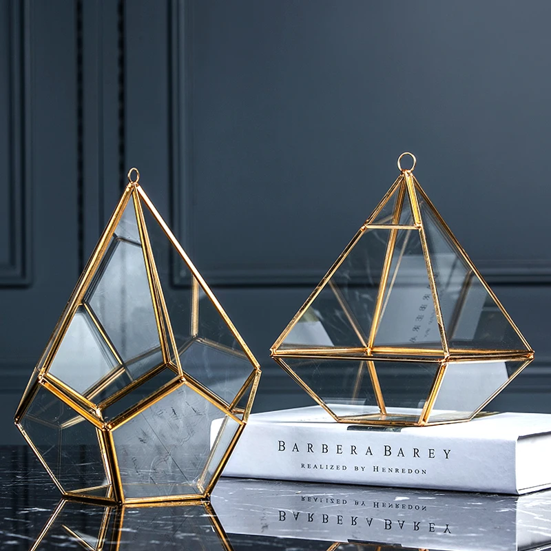 Geometric Shape Copper Frame Glass Box DIY Ornament Ring Holders Gift Wedding Engagement Birthday Party Decor Supplies | Дом и сад