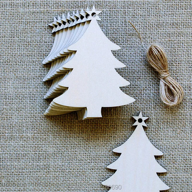 

10pcs Wooden Crafts Christmas Tree With Hemp Rope Wooden Christmas Tree Pendant Christmas Decora New Year Decorations for Home