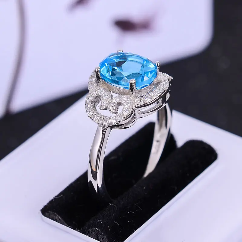 

KJJEAXCMY fine jewelry 925 Silver inlaid with blue topaz ring jewelry.