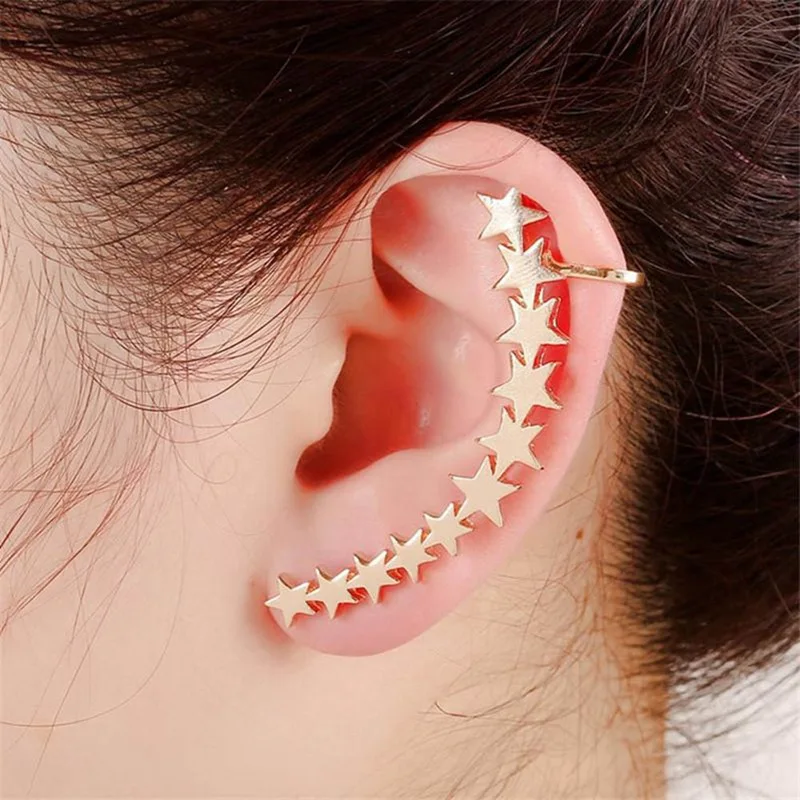 1 piece Romantic Women Fashion Stars Zinc Alloy Ear Cuff Girl Curved Shaped Jewelry Accessories Clip Earring | Украшения и