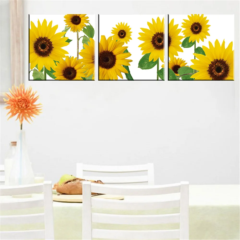 No Frame Modern Sunflower Oil Picture Abstract Painting on Canvas Wall Art Sticker Flowers Home Decor Room Decoration 3 Panel | Дом и сад