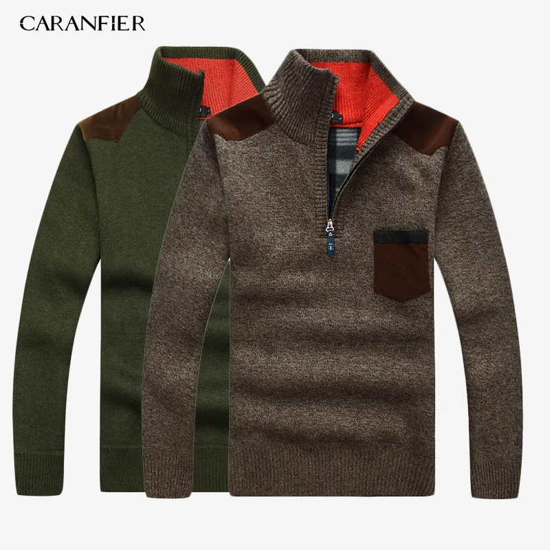 2PCSKL CARANFIER, 3 шт., новинка, мужские свитера, толстые, теплые, зимние, на молнии, пуловер, кашемир, шерсть, свитер, для мужчин, трикотаж, Homme, размера плюс, 3XL - Цвет: 2PCSKL