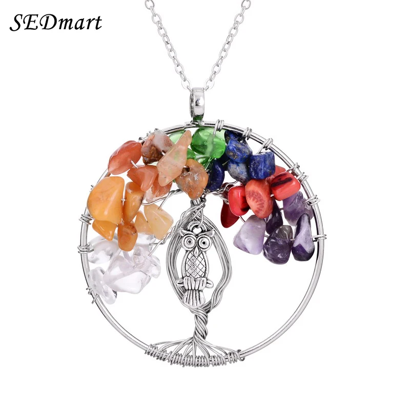 SEDmart, 1 шт., Женская Радужная 7 Чакра, древо жизни, Кварцевая подвеска, ожерелье, многоцветное, дерево мудрости, натуральный камень, ожерелье