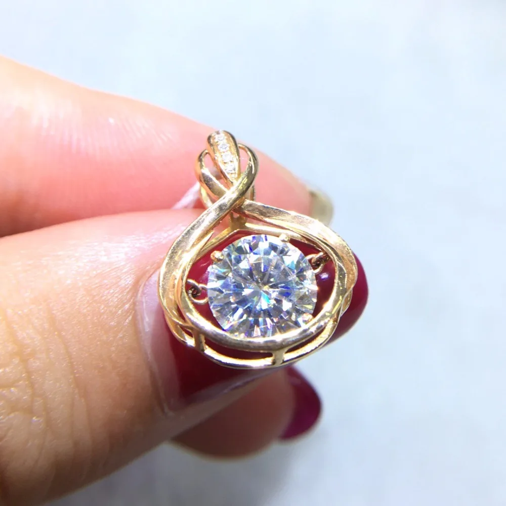 Ожерелье женское из настоящего 18 каратного золота с кулоном муассанита и