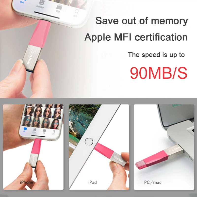 SanDisk 100% Подлинная USB флэш накопитель для iphone ipad и ПК 128 Гб 64 Флешка 32 16 оригинальный