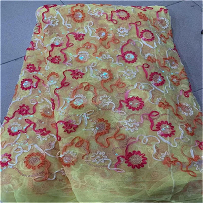 Красный цветочный дизайн расшитая блестками сетчатая кружевная ткань