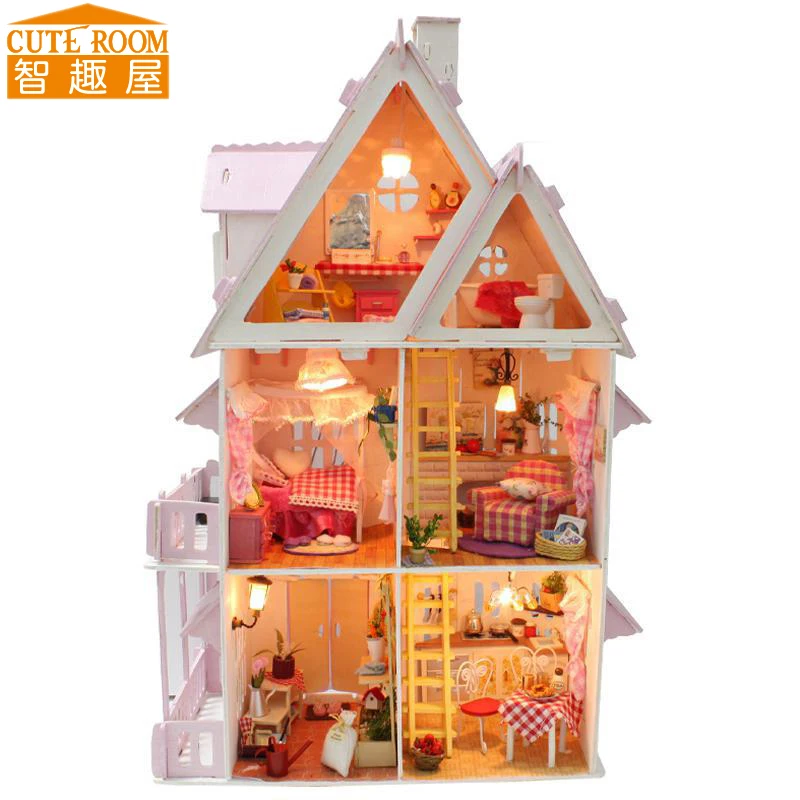 Симпатичные комнаты DIY деревянный дом Miniaturas с мебели DIY Миниатюрный Дом Кукольный домик игрушки для детей Рождество и день рождения X01
