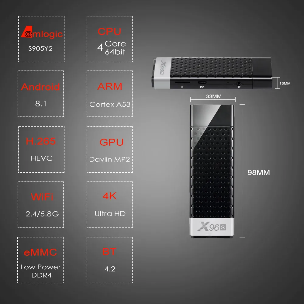 XGODY X96S Android ТВ приставка Медиаплеер Smart Amlogic S905Y2 2 Гб 16 4K HD 4G 5G wifi Bluetooth 4 H.265 |