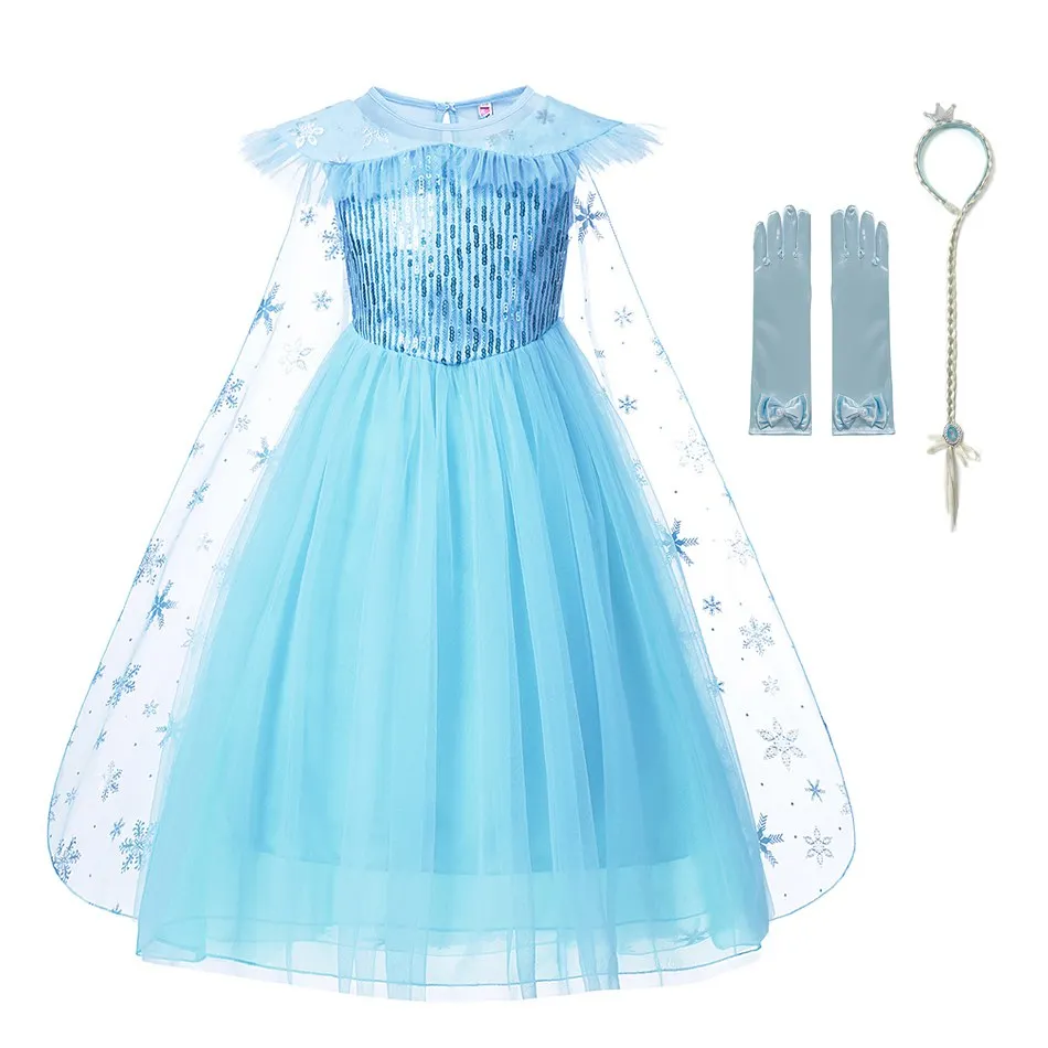 Детское платье принцессы Эльзы без рукавов со съемной накидкой | Детская одежда и