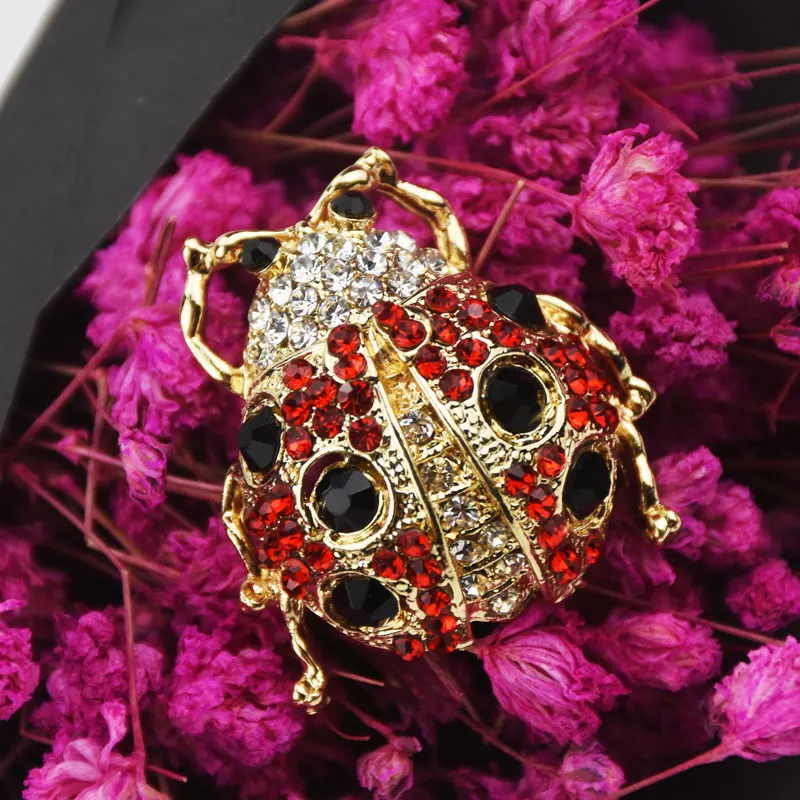 Винтажные Броши Божья коровка из сплава для женщин горный хрусталь красный