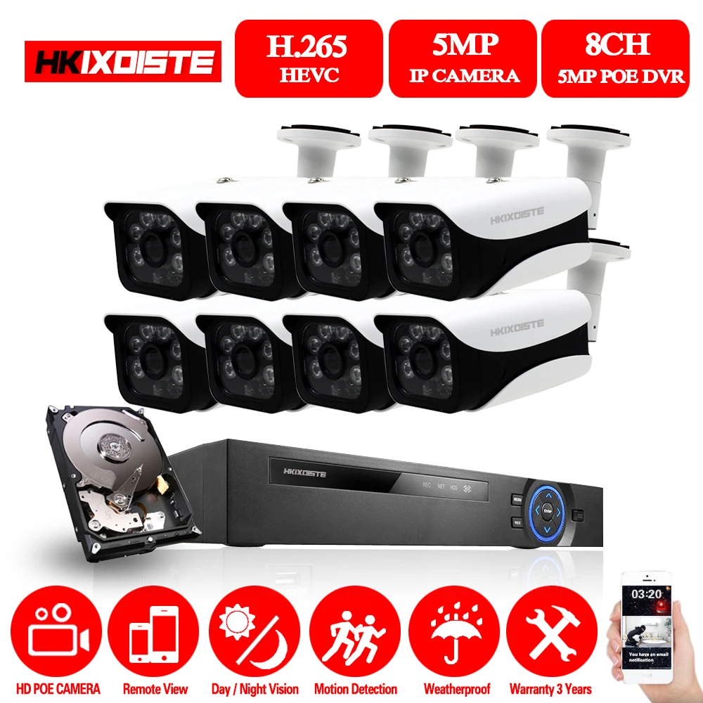 8 каналов 5 МП HDMI POE NVR комплект детской системы наружная IP камера IP66 P2P система