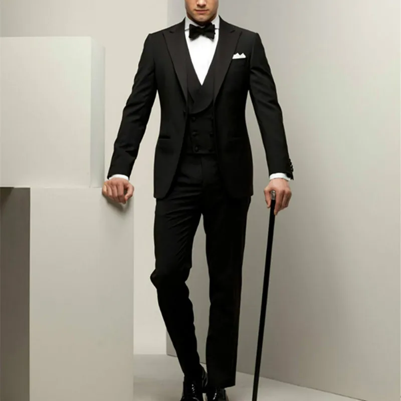 New Groom Tuxedo Groomsmen Peak Satin Lapel Wedding Dinner Evening Suits Best Man Bridegroom men suit (Jacket+Pants+Tie+Vest)