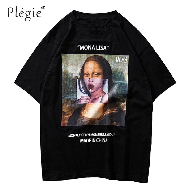 Plegie Лето хип-хоп Футболка уличная Мужская забавная MonaLisa футболка хлопок Мода Harajuku футболка короткий рукав топ тройники