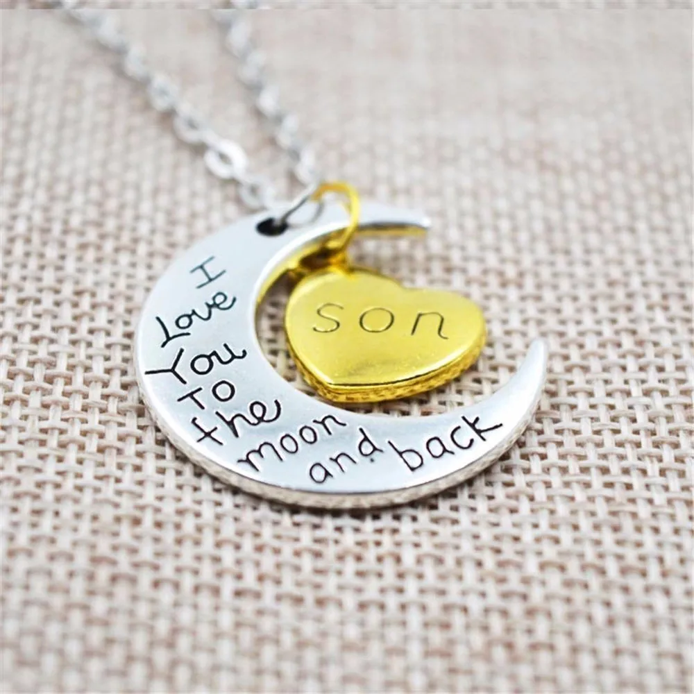 Ожерелье с надписью I Love You To The Moon And Back серебряного цвета винтажные Семейные