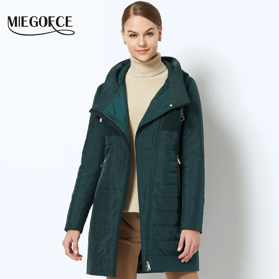MIEGOFCE 2018 Весеннее женское пальто с кривой молнией сделано двумя материалами