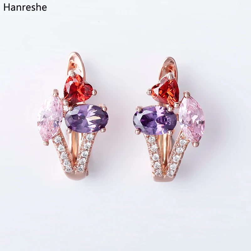 HANRESHE, серьги-гвоздики для женщин, сердце, красное розовое золото, женские серьги s, Модные женские ювелирные изделия, подарки, клипсы для ушей