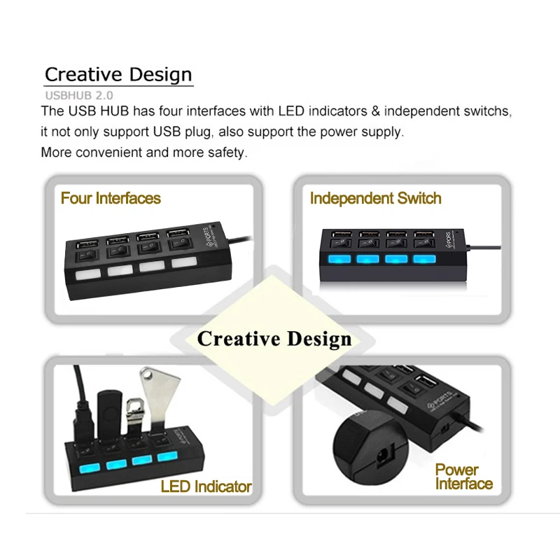 Мульти usb-хаб 2,0 мини-концентратор USB разветвитель 4/7 usb порты с переключателем вкл/выкл Hab поддержка мощность высокая скорость ПК Компьютерные аксессуары