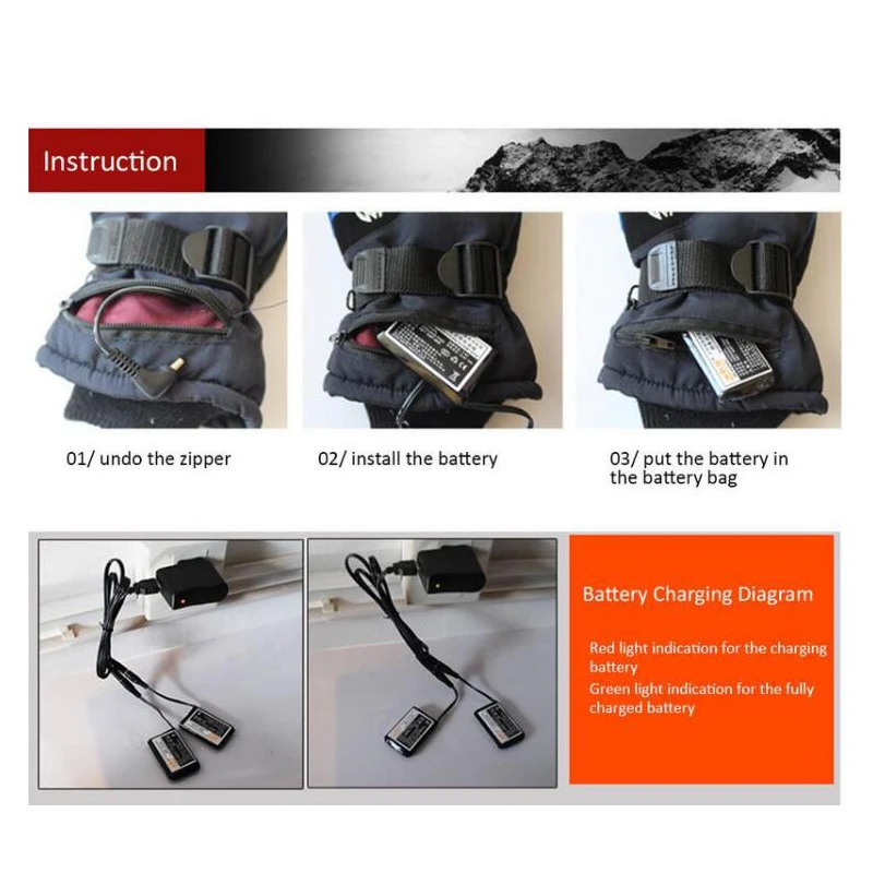 Зимние электрические термоперчатки с USB-зарядкой водонепроницаемые перчатки