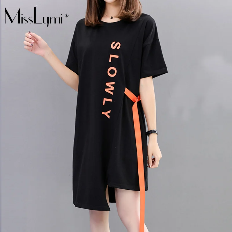 MissLymi M 4XL размера плюс женская футболка платье лето 2019 Харадзюку готический стиль