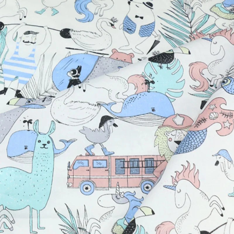 Напечатанные Мультяшные животные 100% хлопок ткань для изготовления одежды