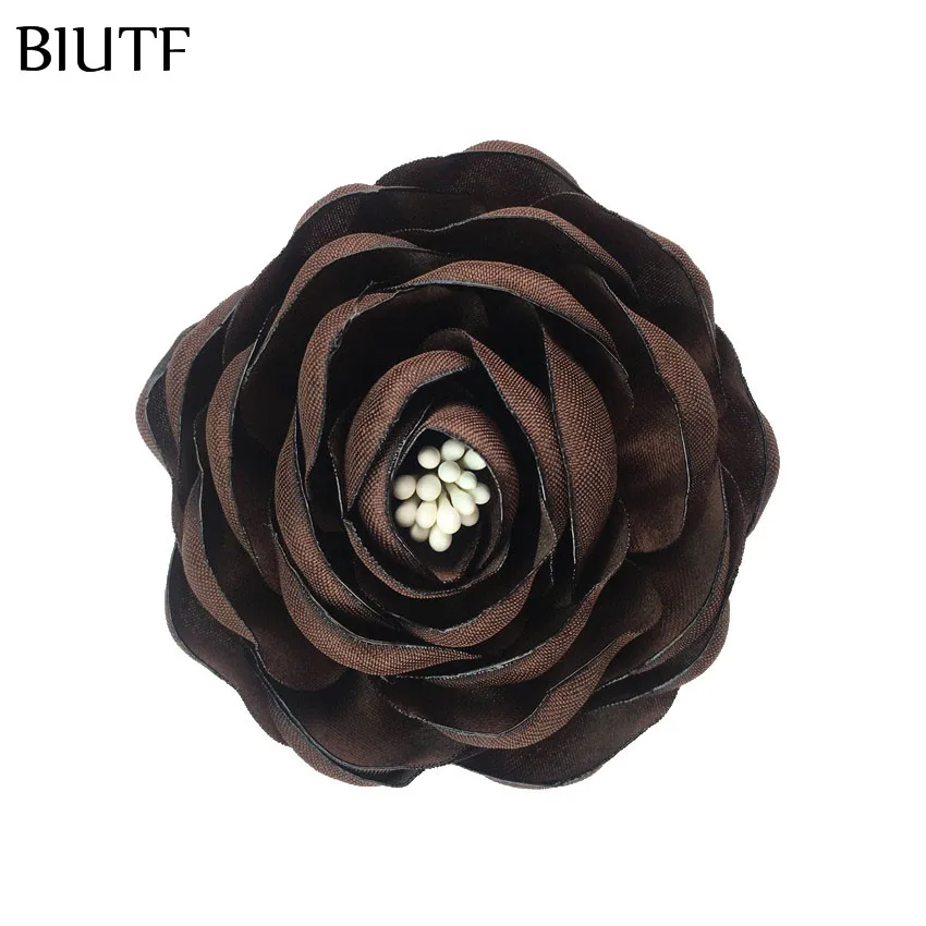 4-brown 5 шт./партия, 2,4 ''сгоревшие атласные цветы Camelia с Stamen 6 см, шикарные тканевые детские головные уборы, обувь, аксессуары для творчества TH284 - Цвет: 4-brown