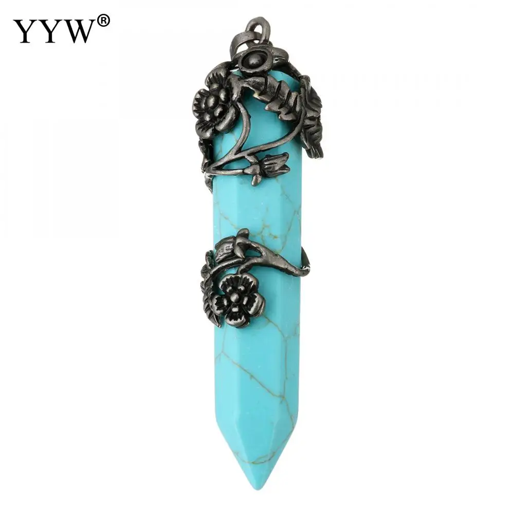 green turquoise Винтажное Латунное ювелирное изделие, шестиугольная бирюза, подвеска, колонна, кварц, ожерелье, s подвески, камень, пуля, кристалл, женское ожерелье, ювелирное изделие - Окраска металла: green turquoise