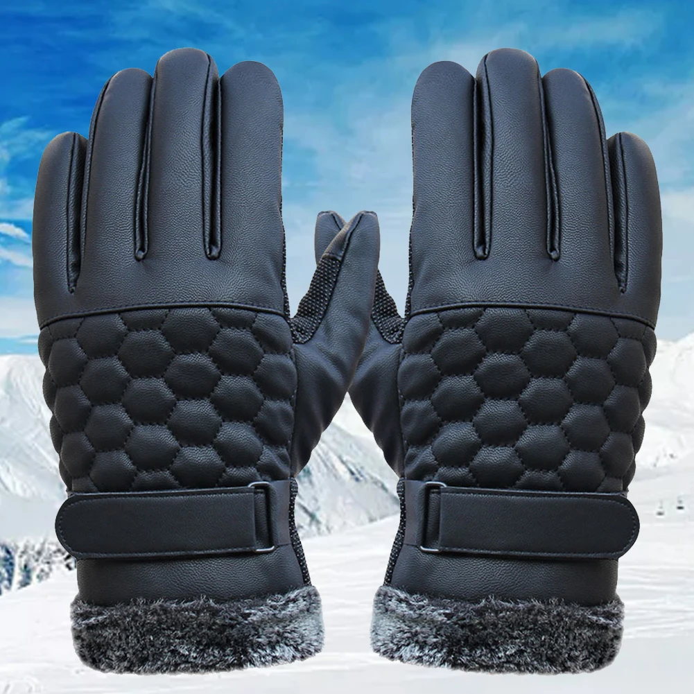 Men Sweat-proof Outdoor Breathable Plush Cuff Gloves PU Leather Retro Wear-resistant Thicken Anti-skid Winter Warm | Спорт и