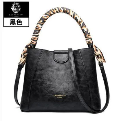 Black LAORENTOU high quality fashion luxury brand new leather handbags fashion wild portable bucket bag ladies shoulder Messenger - Цвет: Black