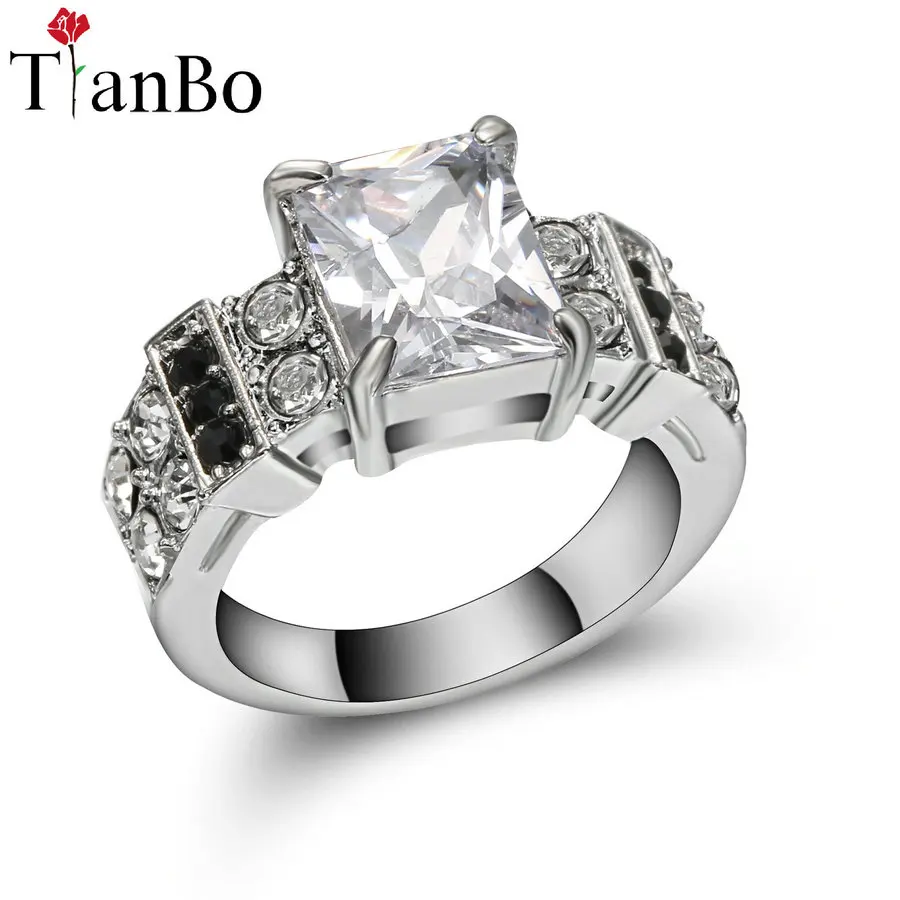TianBo New Sky-blue / Clear Crystal Design Geometric White Black /Gold Colour Jewlery Male Female Vintage Wedding Ring Size 9 | Украшения и