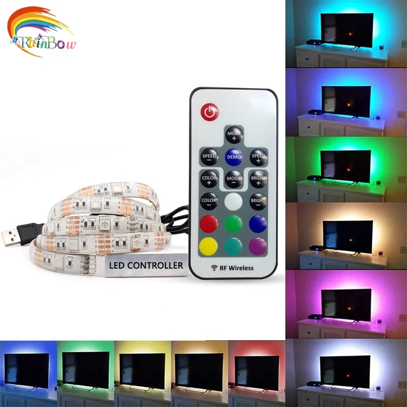 DC5V USB светодио дный полосы 5050 RGB Гибкие Light 1 м ТВ фонового освещения клейкая лента