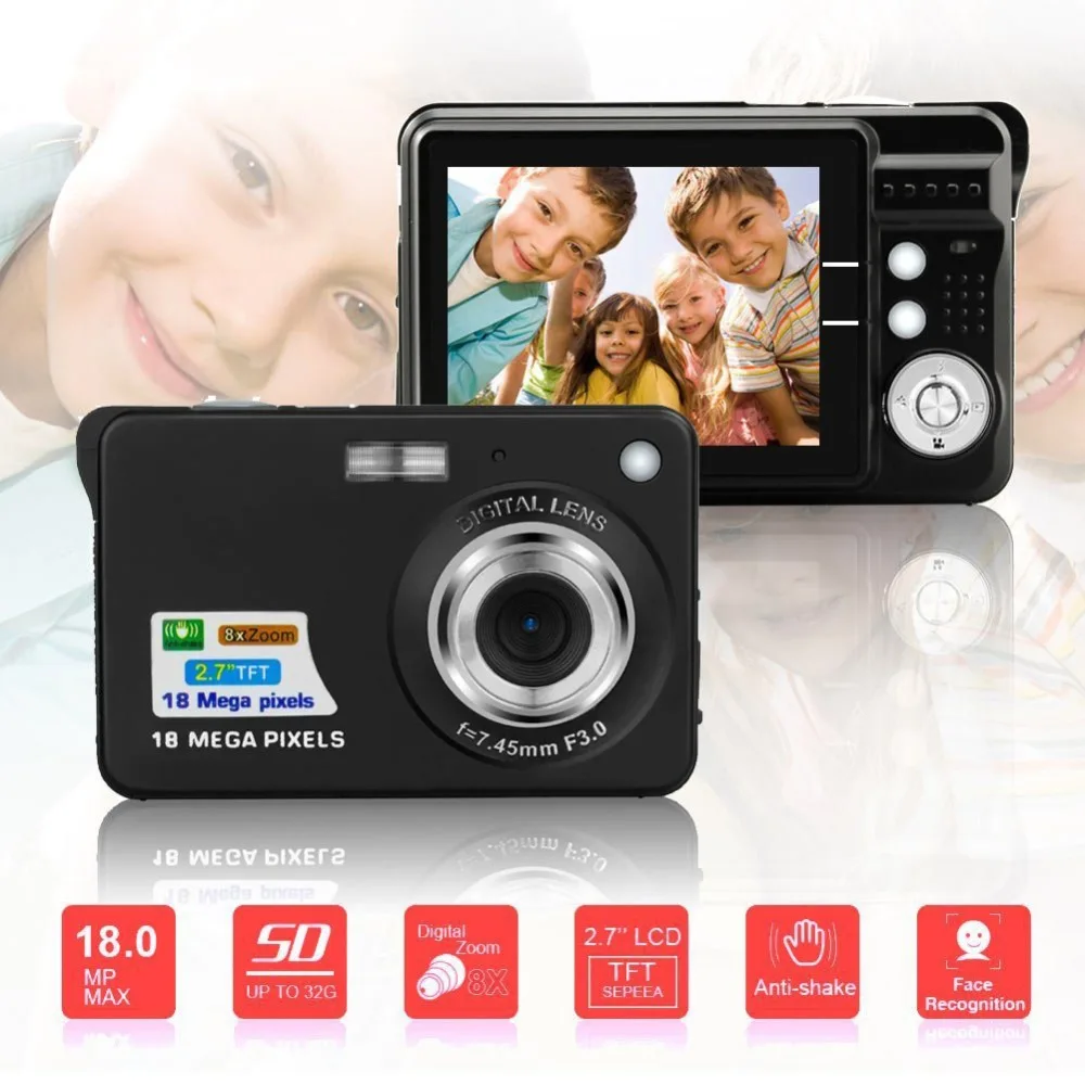 

2,7 TFT HD 720P 18.0MP CMOS 8x Zoom Anti-shake