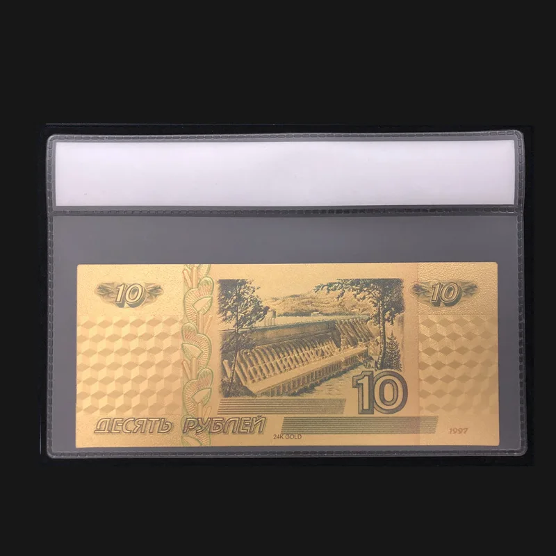 Горячая Распродажа для России золотые банкноты 10 рубль с рамкой COA из ПВХ бизнеса