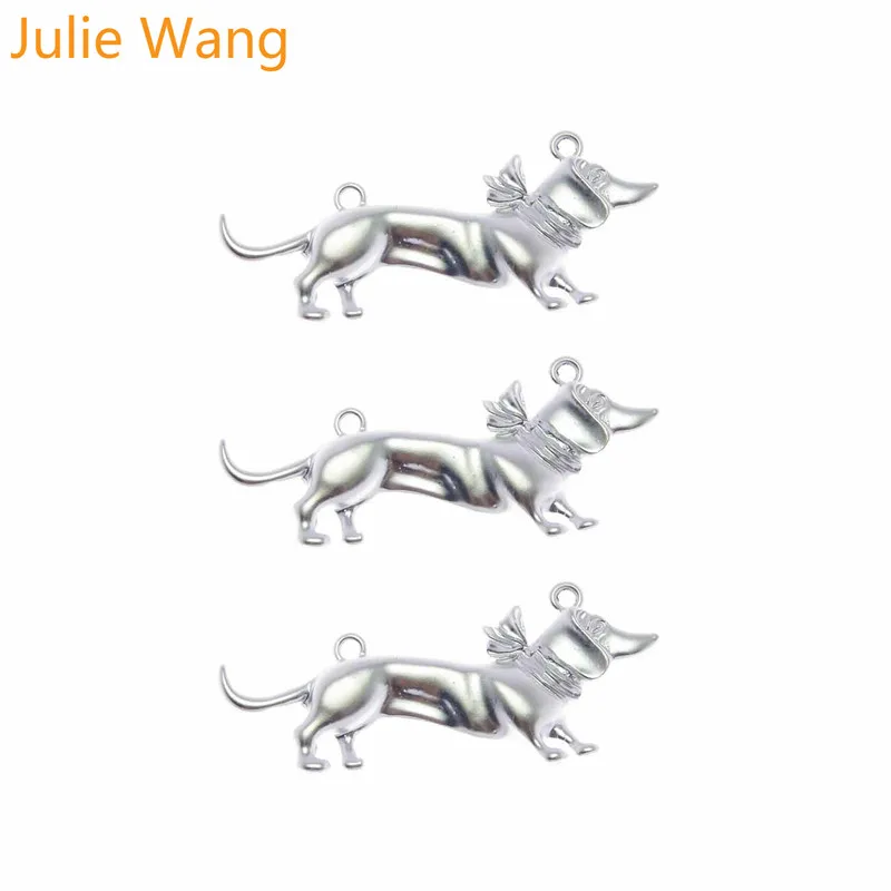 Julie Wang 4 шт цинкового сплава матовая Собака Такса подвески серебряный цвет для