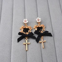 2019 classic bow retro cross long earrings for women