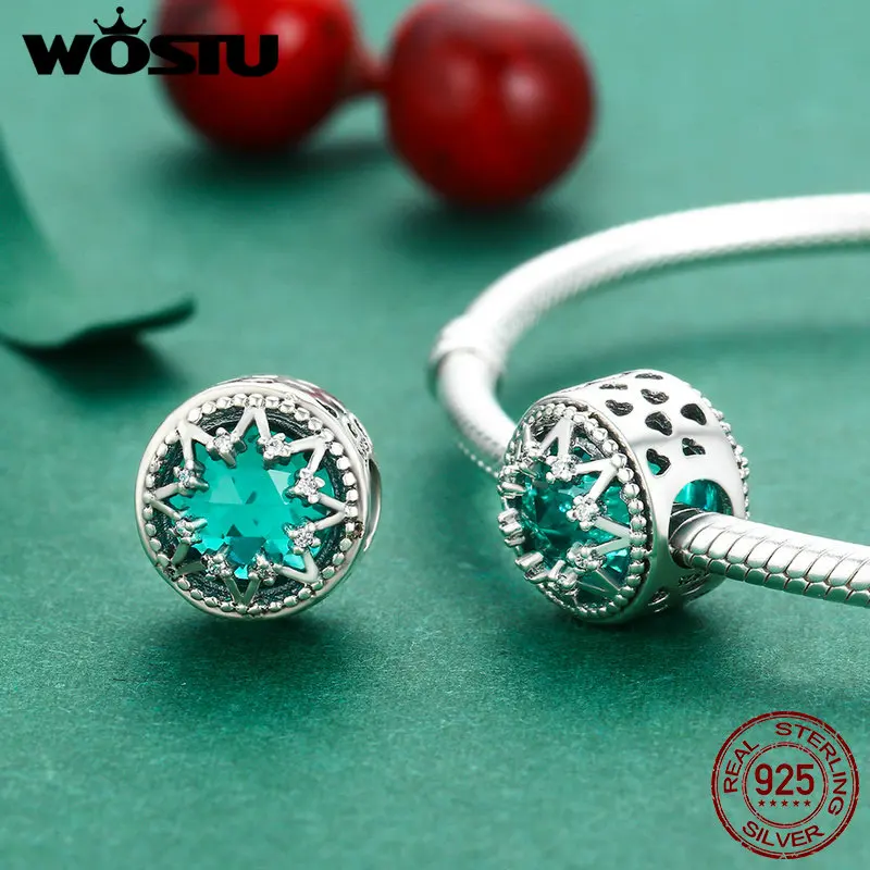 WOSTU популярный браслет из стерлингового серебра 925 пробы с блестящими снежинками