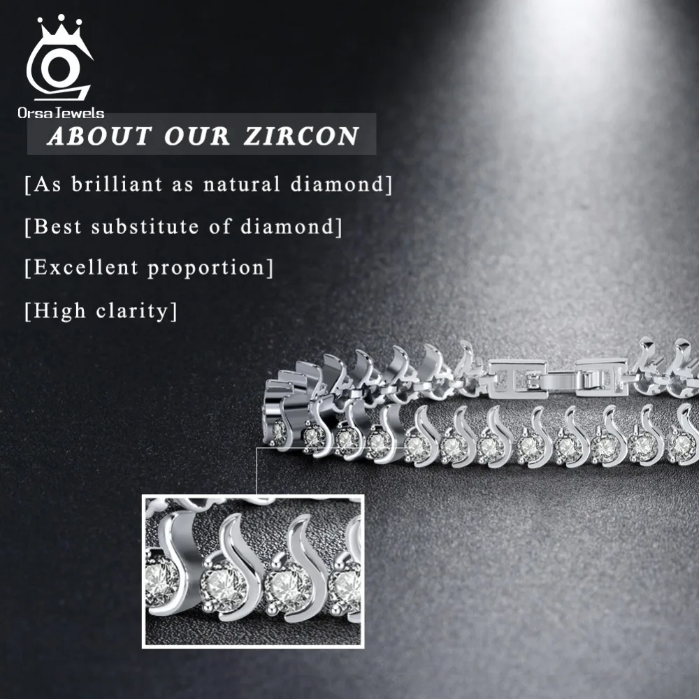 Orsa Jewels женский теннисный браслет 35 шт. AAA Сияющий кубический цирконий серебряный цвет изысканные браслеты для женщин AOB16
