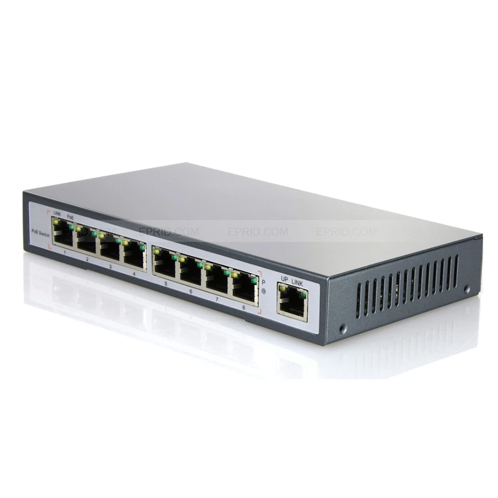 

9 Ports 10/100M Switch 4 PoE+4 Ethernet+1 Uplink IEEE802.3af for IP Camera 65W