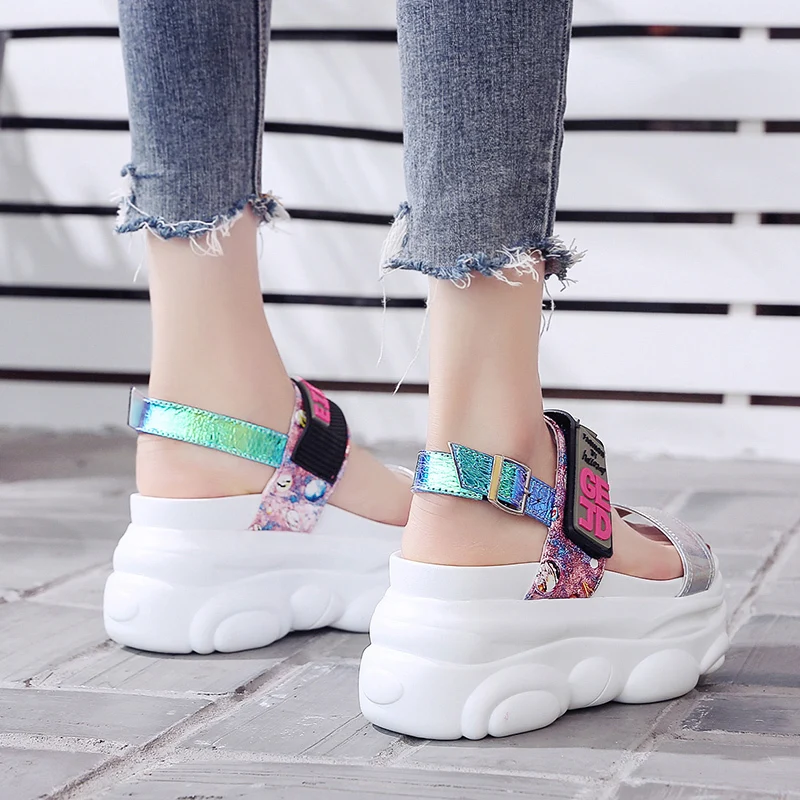 2019 удобные женские туфли на танкетке сандалии очень высоком каблуке и платформе