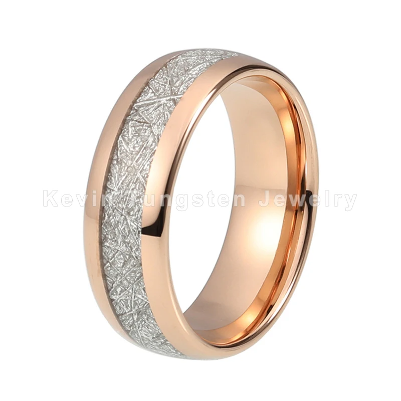 Розовое золото женские мужские Weding Band вольфрамовое кольцо купольная полоса белый метеорит инкрустация