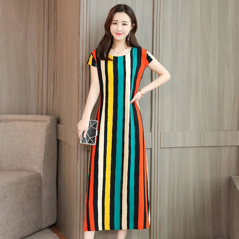 Платье большого размера из хлопка и льна для женщин среднего возраста свободное