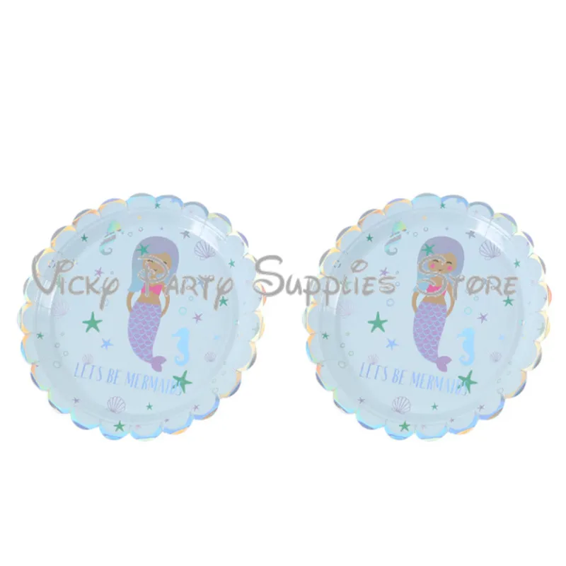 6pcs/lot cartoon Mermaid Hot Stamping Disposable 7inch Plate Birthday Baby Shower Party Paper Supplies Decoration | Дом и сад