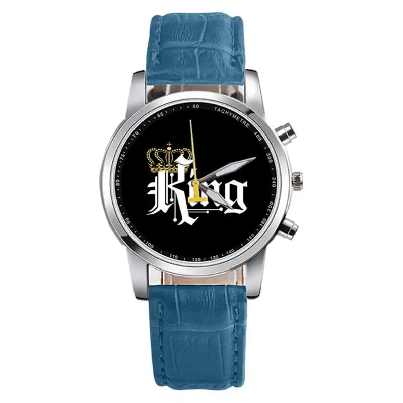 New King Queen Leather Watches Women Lovers Quartz Watch Men Brand Luxury Wristwatch Female Male Quartz Lover`s Watches - Цвет: King Blue
